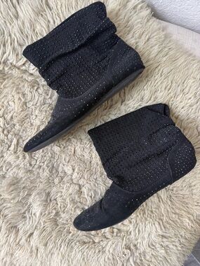 Girls Bellerose Black Suede studded rhinestone  Slouch Ankle Boots